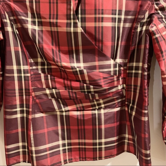 NWOT Talbots faux wrap red plaid silk top 4P - Picture 3 of 8